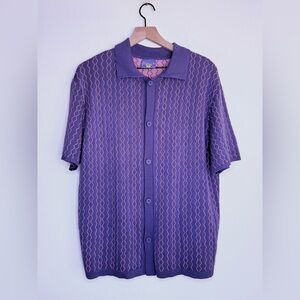 Coney Island Picnic XL Knit Shirt Purple Pink Zig Zag‎ Retro 90s Y2K Button Top